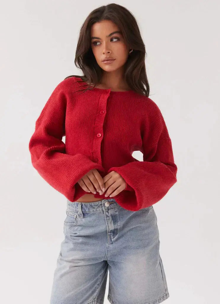 Clara | Elegante Rote Strickjacke