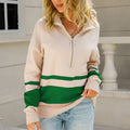 Damen Strickpullover mit Zipper – Sportlich-eleganter Pullover mit Streifen